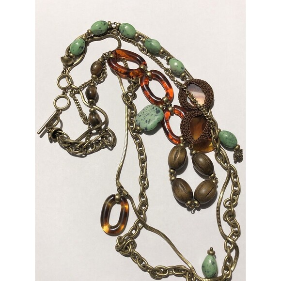 Vintage Liz Claiborne 3 Strand Faux Bead Gold Tone Chain Necklace 24”-30” - Picture 4 of 5